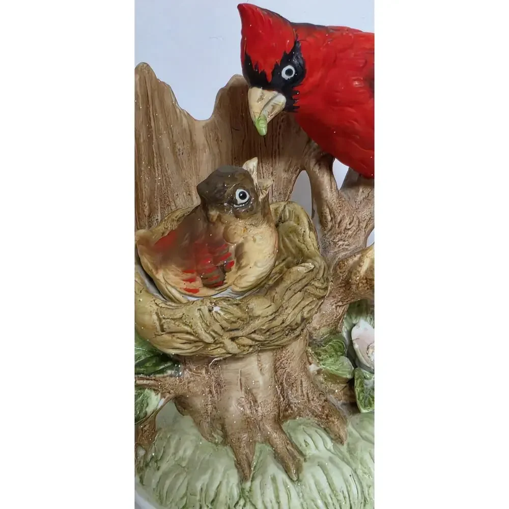 Vintage Gorham Japan Cardinal Feeding Baby Porcelain Music Box Beautiful Works